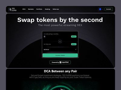 Teo Super dark-mode landing page blockchain crypto crypto investment crypto website interface dark mode ui web design decentralized finance decentralized trading defi wallet digital finance web design landing page minimalistic landing page modern finance app next gen finance teosuper token staking token swap ui ui design for web ui ux ux