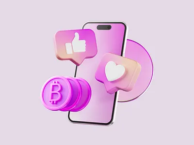 Phone 3d 3d art 3dart bitcoin bubble coin communication crypto cryptocoin design heart icon icons illustration illustrations mobile phone notification phone thumb up