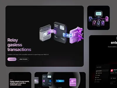 Creative landing page for Gelato app blockchain automation blockchain integration creative landing page crypto crypto payments dark landing page design dark ui design gas free crypto gasless transactions gelato network landing page next gen defi transaction themed web design ui ui ux ui web interface ux ux design web3 evolution web3 ux