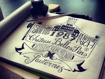 Chateau Belle Pins alcohol compadre design hand lettering illustration ink label paint type typography vintage wine