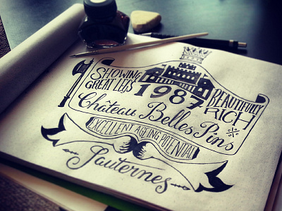 Chateau Belle Pins alcohol compadre design hand lettering illustration ink label paint type typography vintage wine