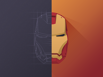 Iron Man Mask 1 2 3 flat hero icon iron light man shadow sketch