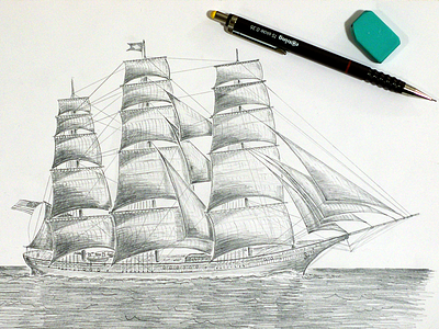 ...Flying Cloud! black white clipper doodling drawing flying cloud paper pencil ship