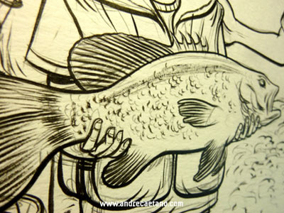 Smallmouth Bass brush illustration ink