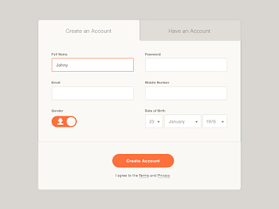 Registration form account application form registration ui