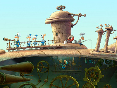 Old Submarine (fragment1) illustration rust sailors sea captain steam steam boiler steam engine. steampunk gear mechanism submarine