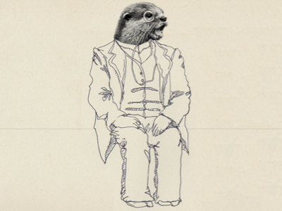 Otter animals collage drawing illustration ink man otter pen sketch vintage