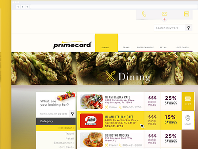 Website List Mouseover layout list restaurant user interface website