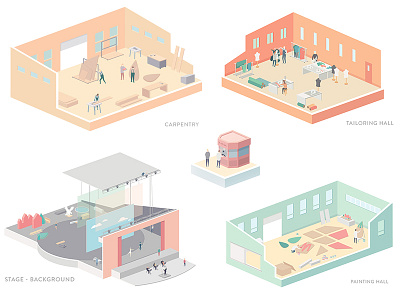 Prim Theatre - 27 illustrated platforms design flat illustration isometric