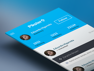 Pikster Profile app flat interface pikster profile ui