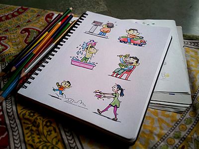 Activities cartoon doodle paper pencil sketch sketchbook