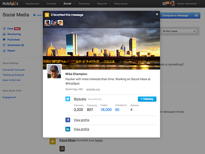 Contact Card feed hubspot social inbox