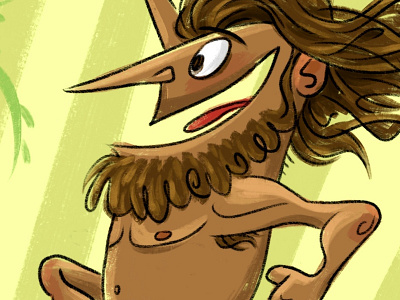 Cartoony Tarzan digital painting hair illustration ipad jungle man