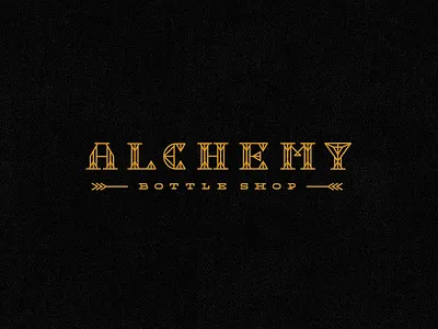 Alchemy Bottle Shop Logotype alchemy arrow black bottle branding gold line liquor logo oakland shop
