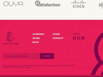 Andculture Footer andculture field footer monochromatic navigation pink purple signup ui website