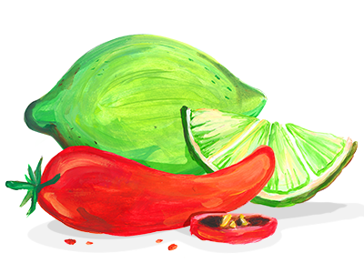 Veggies color hand painted lime pepper sketch veggies