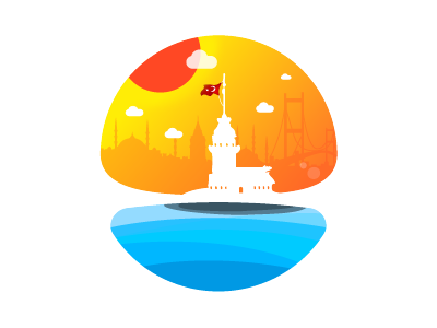 Maiden's Tower flag istanbul kizkulesi maidens marmara sea sun tower turkey turkiye
