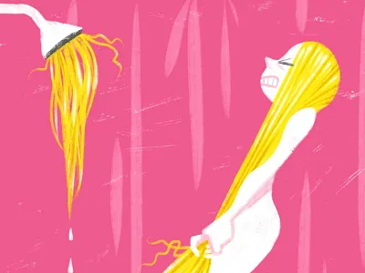 Rapunzel in the Shower digital painting fairy tale hair humor illustration ipad naked shower