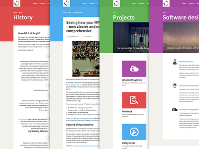 mySociety.org pages charity colours header navigation pages source sans