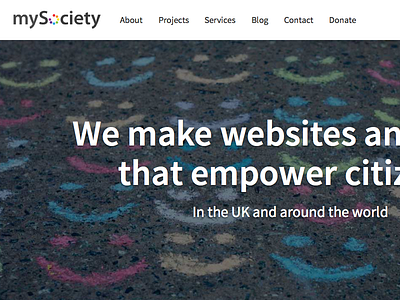 mySociety.org charity hero navigation source sans