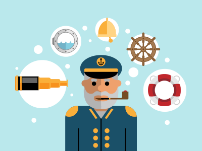 Captain beard captain character flat head icon sea wheel