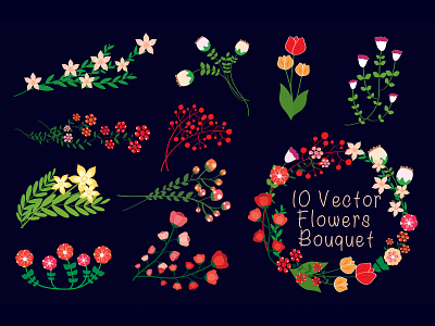 10 Vector Flowers Bouquet bouquets flowers clipart flowers illustration little flowers lovely retro flowers romantic roses spring vector flower wreath