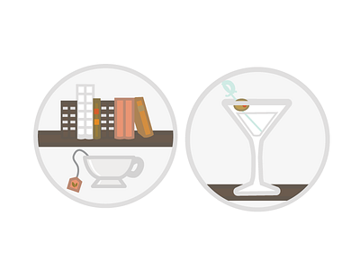 icons for a magazine article books happy hour icons illustration magazine martini tea