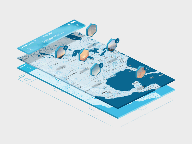 Sunnycomb Map Animation app blue ios iphone isometric location map mood photo polygon psd weather