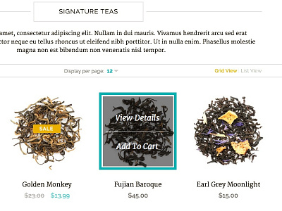 Collections View WIP add to cart ecommerce grid hover list typography