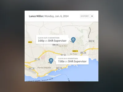 WageBase Clock In/Out Map app design dialog flat map pin ui web