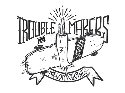 Trouble Makers hand handlettering melon melonclothes skateboarding t shirt type typography vector