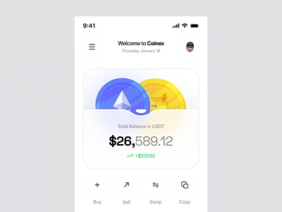 Coinex - Crypto Wallet App app bitcoin clean coin crypto wallet design etherium finance illustration minmal mobile mobile app money product design trade trading ui user interface ux wallet