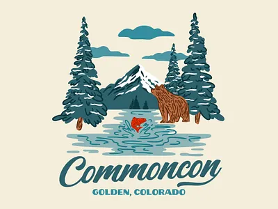 Commoncon Company Retreat Shirt Design bear illustration merch mountains outdoor procreate river tshirt typography