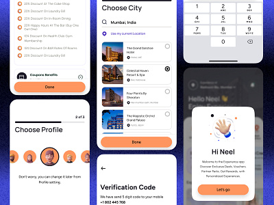 Onboarding screens for the hotel mobile app 2025 choose profile page hotel app hotel membership app hotel onboarding ui mobile app modern hotel ui design modern ui neel litoriya onboarding onboarding flow design online hotel app ronboardingeference saloneel saloni travel hospitality ux ui ux welcome onboarding ui