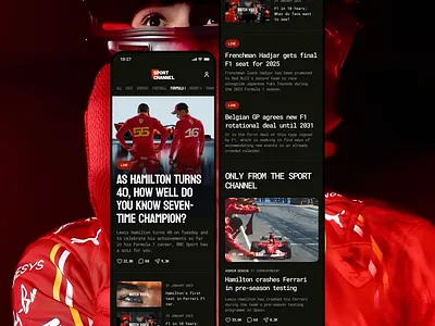 Sport News Mobile App android app article betting blog bold bold design car ferrari formula interface ios magazine mobile news product design sport sport website ui ux