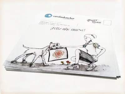 Happy New Year Postcards black and white dog drawing holidays illustration logo moo moo cards new year pencil postcard printing