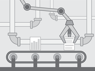 Credible Content Machine black and white flat grayscale illustration machine pipes vector