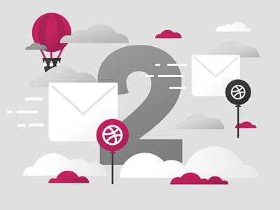 2x Dribbble Invites baloon clouds dribbble invites mail two