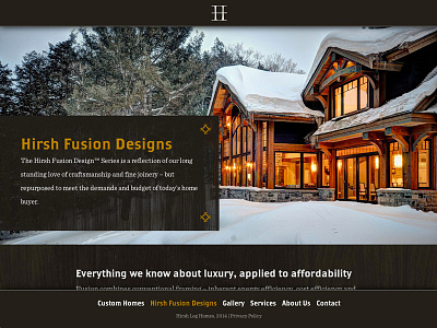 Hirsh Log Homes website brown responsive rustic warm website