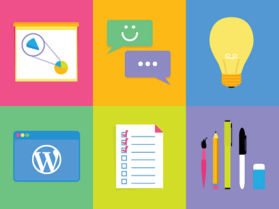 Radish Lab Icon Set check list eraser flat graph idea illustration light blub pen pencil presentation social wordpress