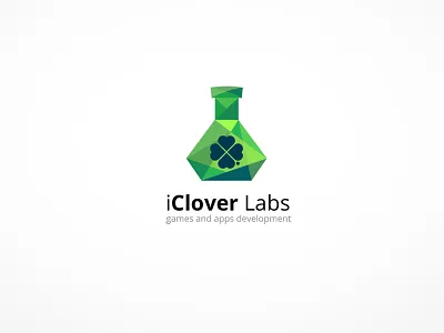 iClover labs logo clover crystal flask green hearts labs logo mosaic shapes triangles