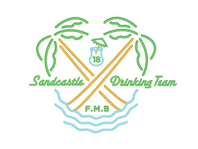 Sandcastle Drinking Team beach cocktail drinking grandpa logo neon palmtrees sandcastle tropical
