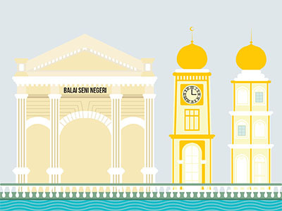 Building Illustration II art building clock design digital graphic hometown illustration kedah nobat state tower