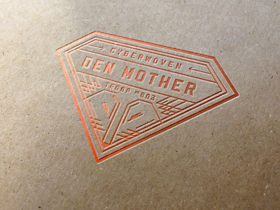 Den Mother Deboss badge cardboard deboss debossing den mother fox letterpress line orange scouts vintage