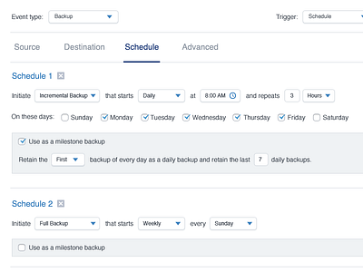 Scheduling Backups with natural language backup clean dashboard flat form natural language schedule