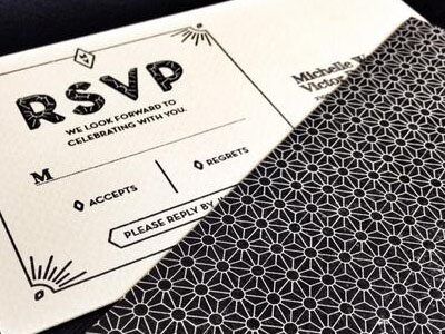 Deco RSVP black deco pattern riso risograph rsvp wedding
