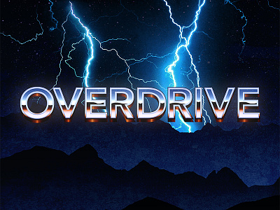 Overdrive 80s blue chrome lightning neon orange silver space stars