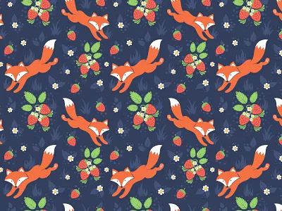 Foxes Forest Pattern animal berry children fabric forest fox illustration kid pattern seamless texture vector