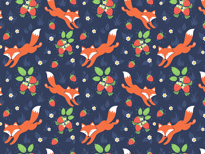 Foxes Forest Pattern animal berry children fabric forest fox illustration kid pattern seamless texture vector