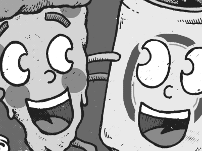 Pizza & Beer beer friends grayscale illustration pizza vintage wip